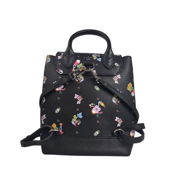 LOUIS VUITTON Calfskin Flower Lockme Mini Backpack Black Multicolor Floral Bag - Picture 3 of 16